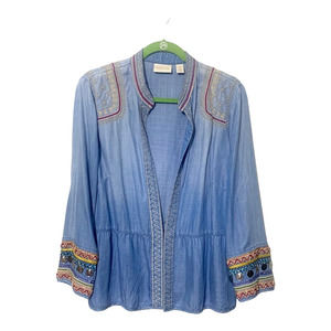 Chico's Embellished 100% Lyocell Boho Chambray Shirt Top Jacket Chico's 2 L/XL